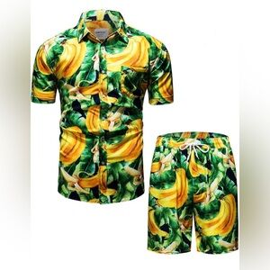 NWOT Tunevuse Hawaiian Shirt and Shorts Set, Summer Tropical Swim